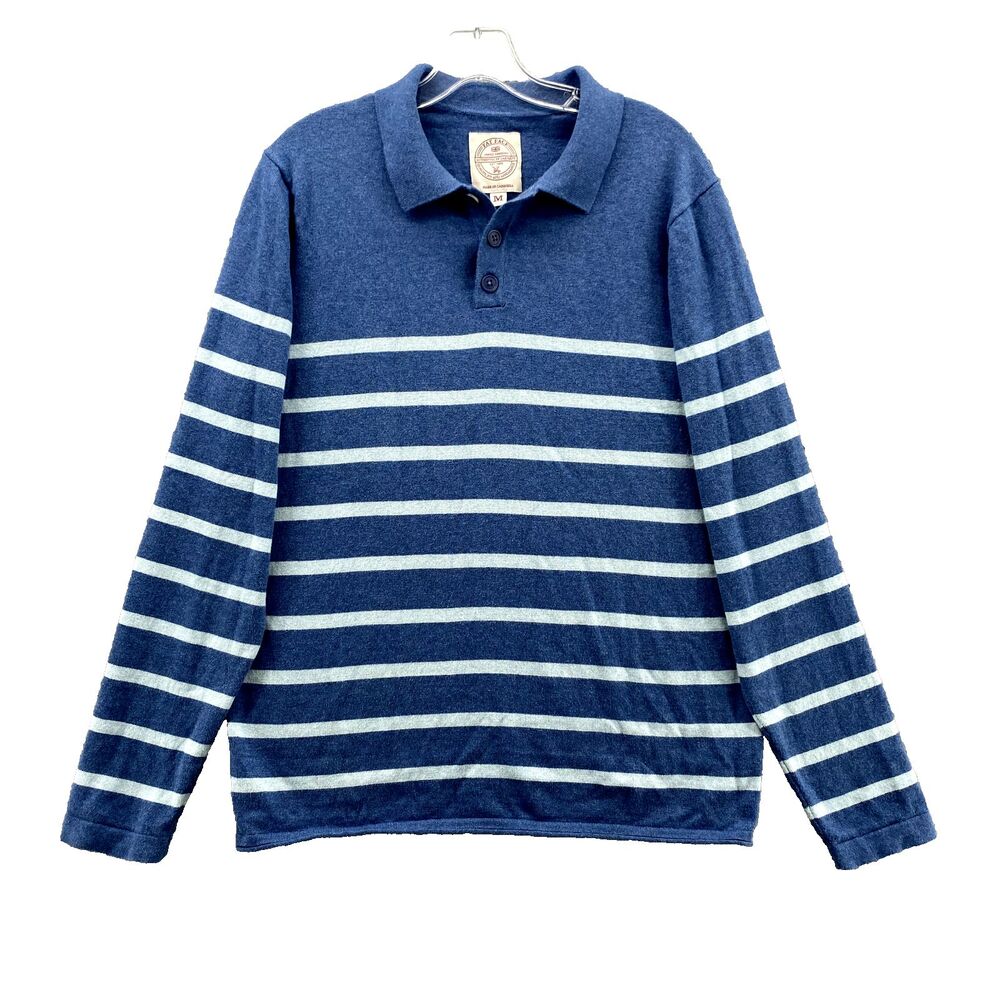 Fat Face Sweater Medium Blue White Striped 1/4 Button Knit Wool Blend 90's Men's